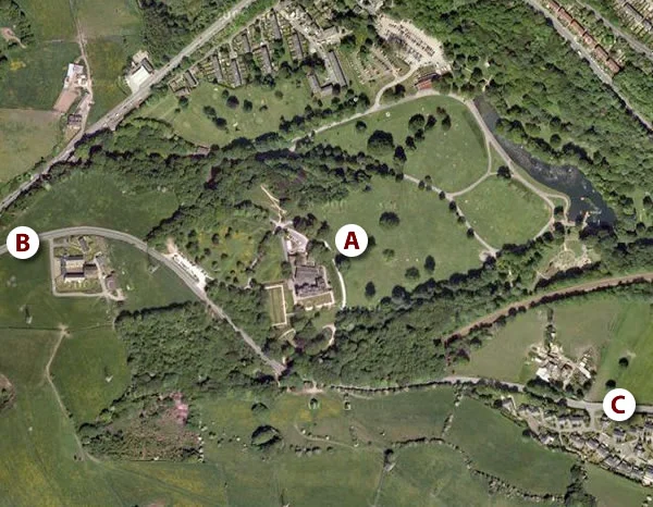 Shibden Hall aerial view